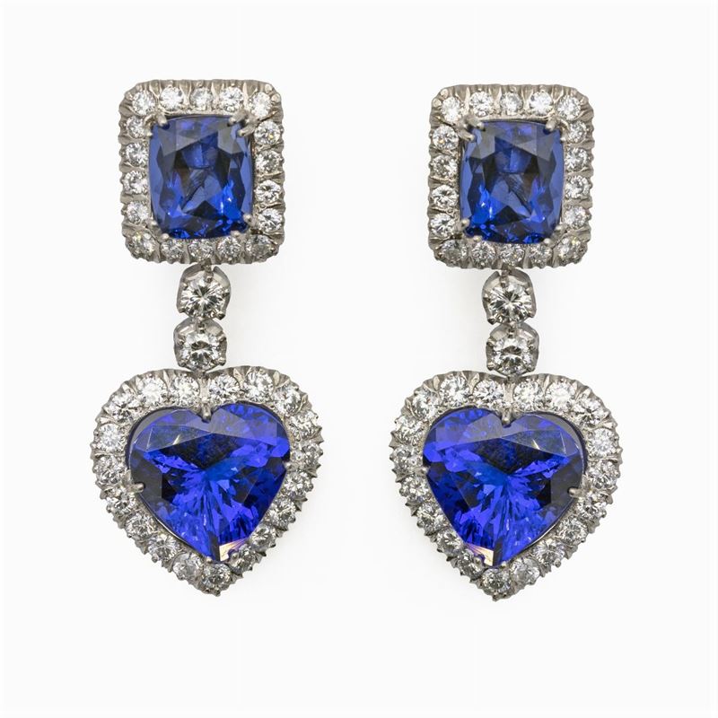 Orecchini Pendenti in Oro Bianco 18kt Tanzanite e Diamanti