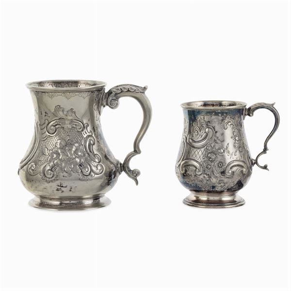 Two silver metal mugs (2)
