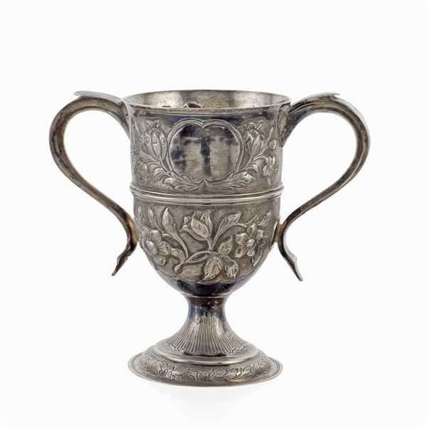 Silver and gilded silver cup with two handles