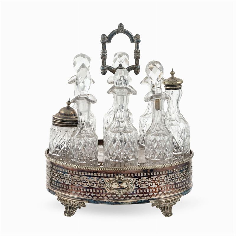 Cruet in Metallo Argentato e Cristallo