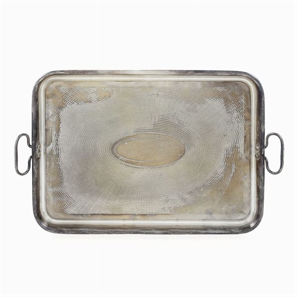 Tray in silver metal with two handles
