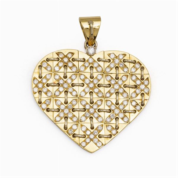 Pendente cuore in oro giallo 18kt e diamanti  - Asta Gioielli Orologi e Fashion Vintage - Colasanti Casa d'Aste