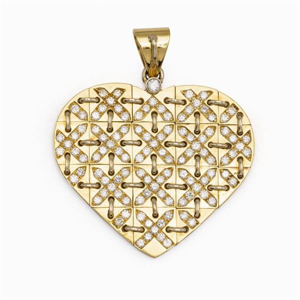 Pendente cuore in oro giallo 18kt e diamanti