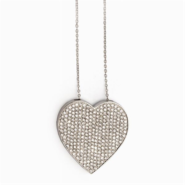 Pendente cuore in oro bianco 18kt e diamanti