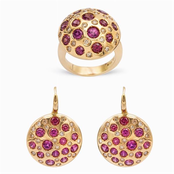Parure in oro rosa 18kt zaffiri rosa e diamanti