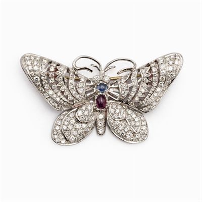 Spilla Farfalla in Oro Bianco 18kt e Diamanti