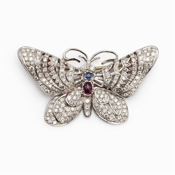 Spilla farfalla in oro bianco 18kt e diamanti