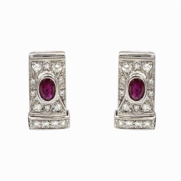 18kt white gold rubies and diamonds lobe earrings