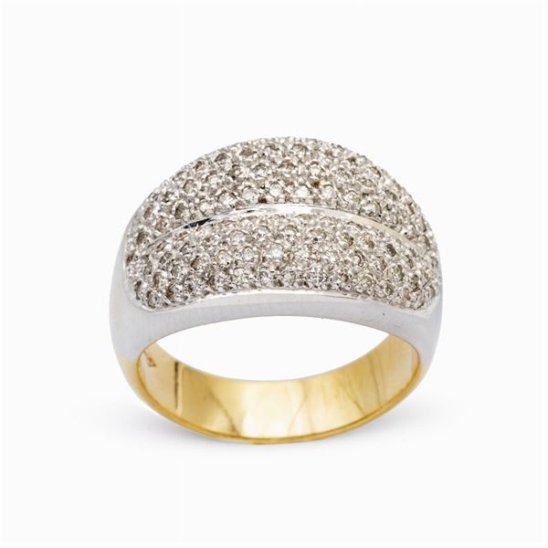 Anello in oro bianco e giallo 18kt e diamanti
