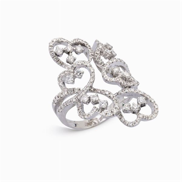 Anello cuori in oro bianco 18kt e diamanti