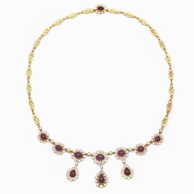 Collana in Oro Giallo 18kt Rubini e Diamanti