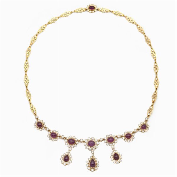 Collana in oro giallo 18kt rubini e diamanti