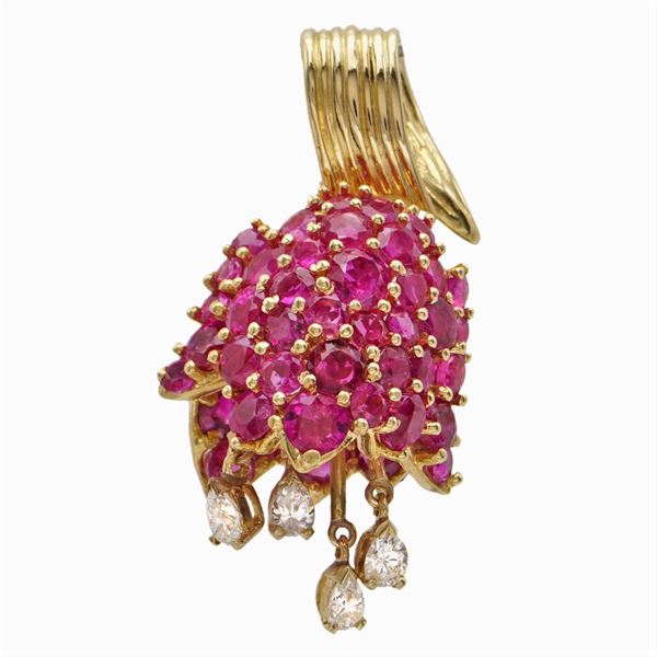 Pendente campanula in oro giallo 18kt rubini e diamanti