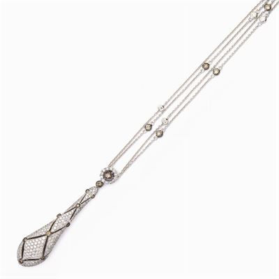 Pendente Serpente in Oro Bianco 18kt e Pavè di Diamanti