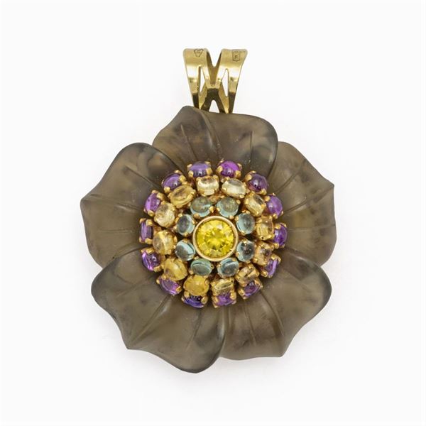 18kt yellow gold and fume quartz Flower pendant  - Auction Fine Jewels Watches and Fashion Vintage - Colasanti Casa d'Aste