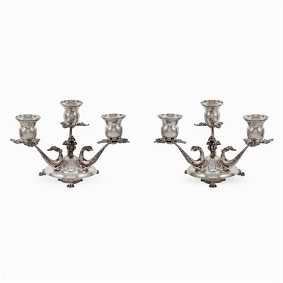 Coppia di Candelabri a Tre Luci in Argento (2)