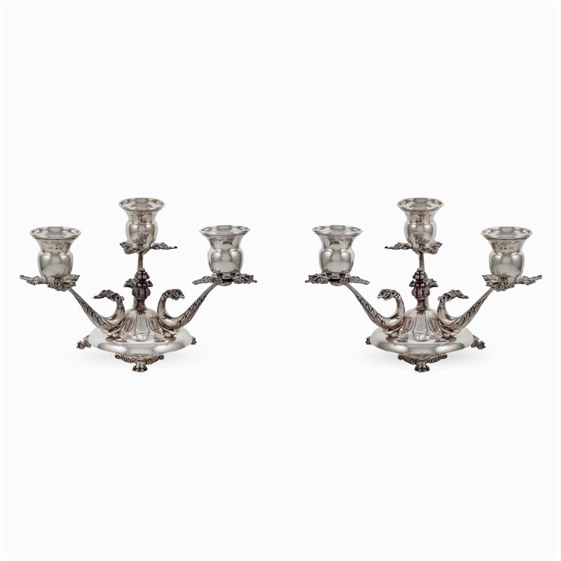 Coppia di Candelabri a Tre Luci in Argento (2)
