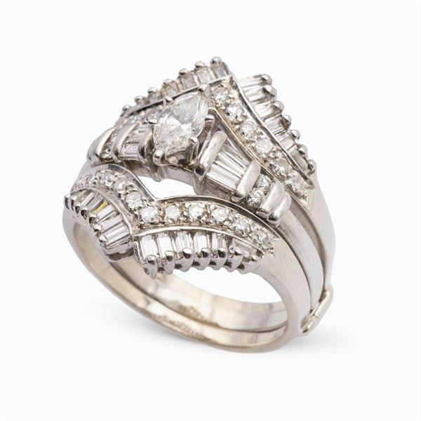 Anello fede americana in oro bianco 14kt e diamanti
