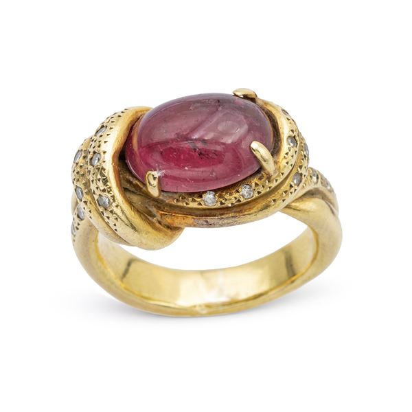 18kt yellow gold pink tourmaline snake ring