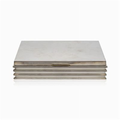 Grande Scatola in Metallo Argentato e Legno