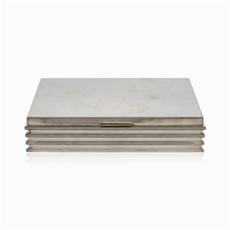 Grande Scatola in Metallo Argentato e Legno