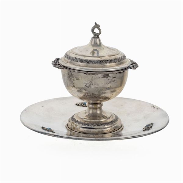 Silver sugar bowl with saucer (2)