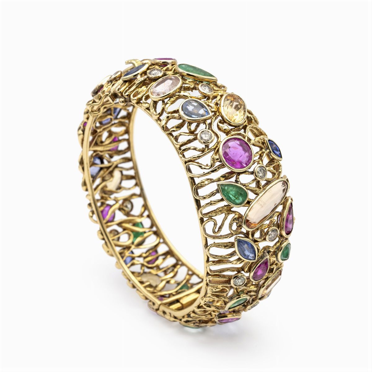 Bracciale a Manetta in Oro Giallo 18kt Tempestato da Pietre Preziose
