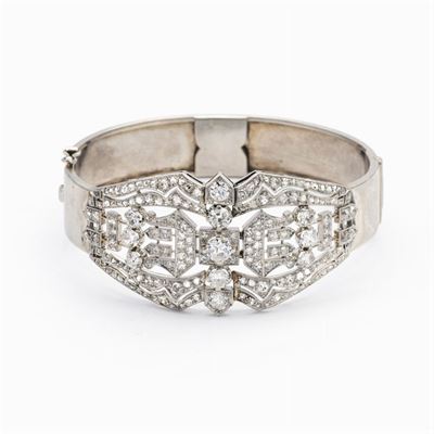 Bracciale Decò a Manetta in Platino e Diamanti