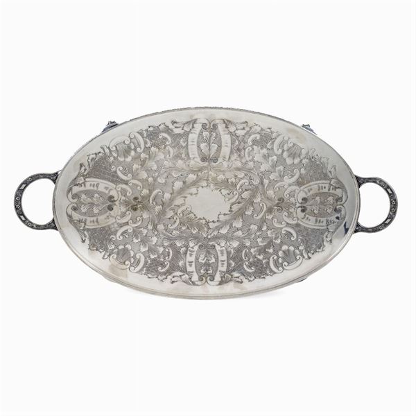 silver metal Tray with two handles