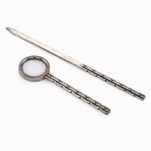 silver and glass desk set (2)