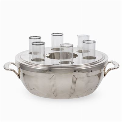 Set da Liquore in Metallo Argentato e Vetro