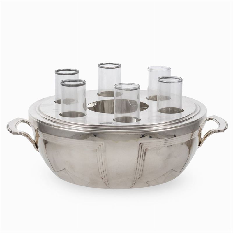 Set da Liquore in Metallo Argentato e Vetro