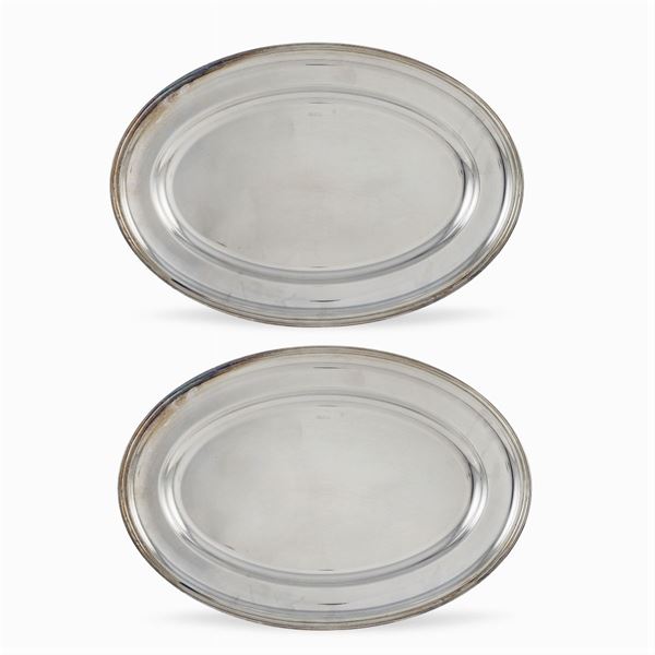 Sambonet, pair of trays in silvered brass