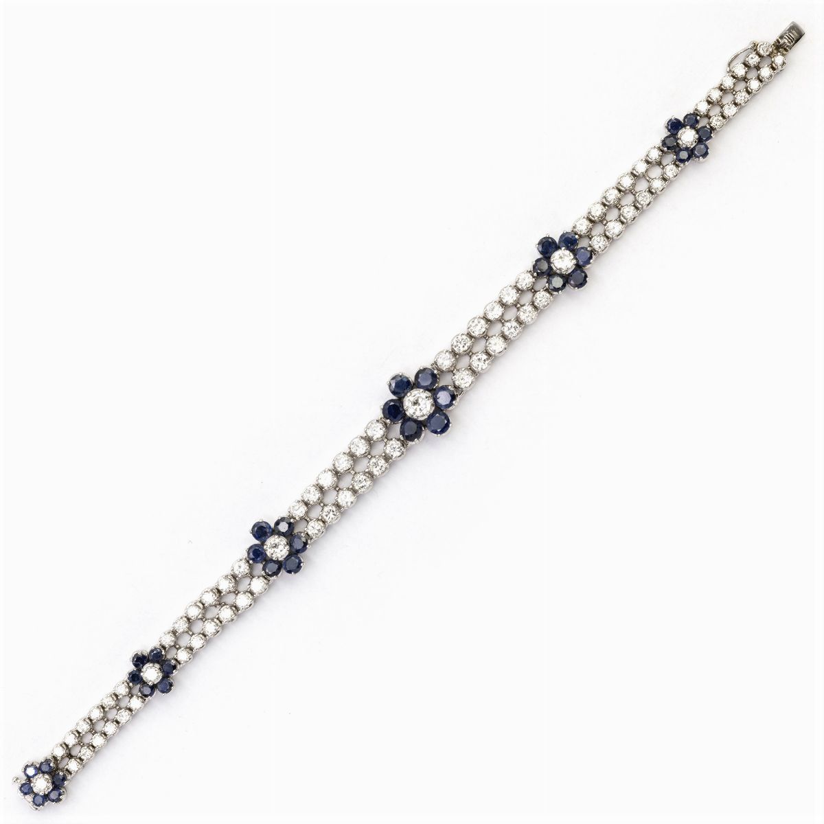 Bracciale Fiori in Oro Bianco 18kt Diamanti e Zaffiri