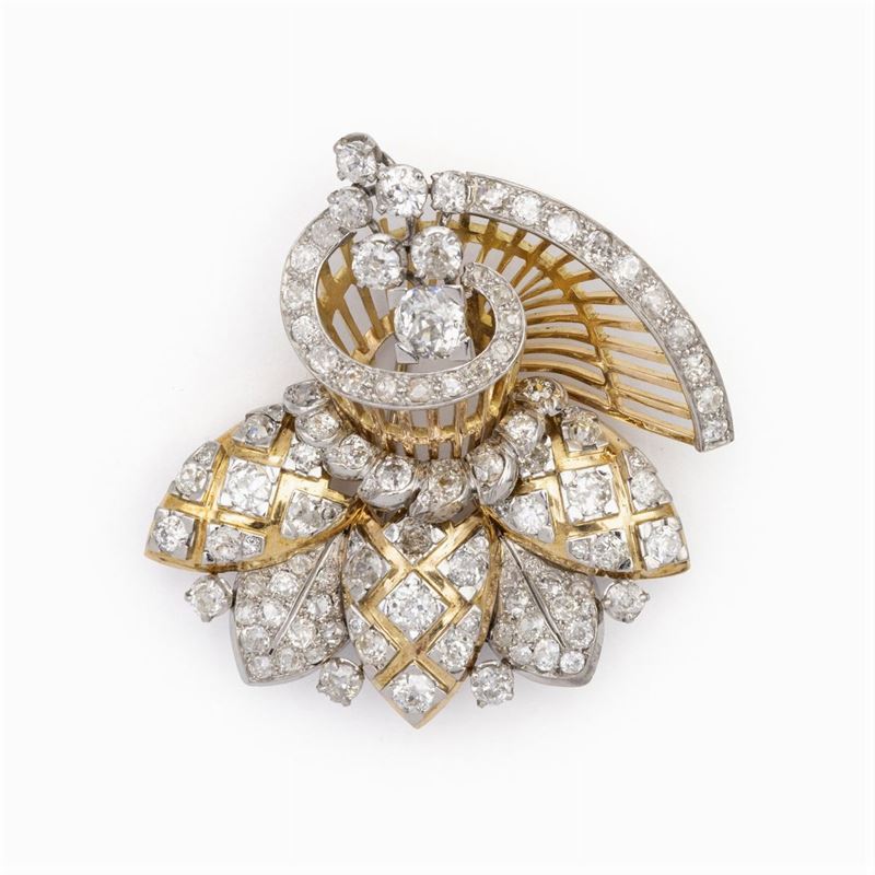 Spilla in Oro Giallo e Bianco 18kt e Diamanti