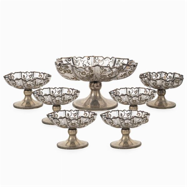 Silver and glass table set (7)  (Italy, Fascio marks, 20th century)  - Auction Fine Silver and Art of the table - Colasanti Casa d'Aste