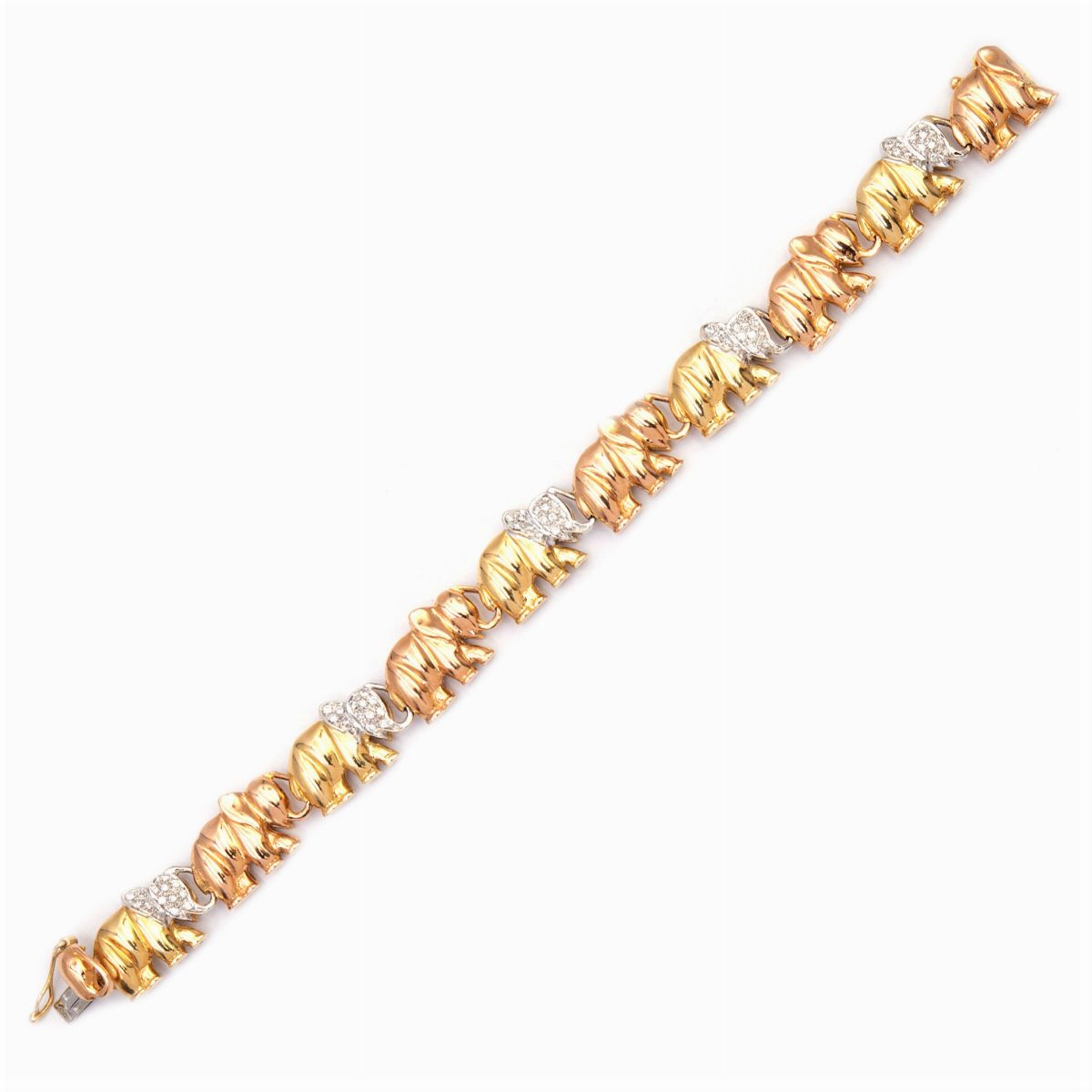 Bracciale Elefanti in Oro a Tre Colori 18kt e Diamanti