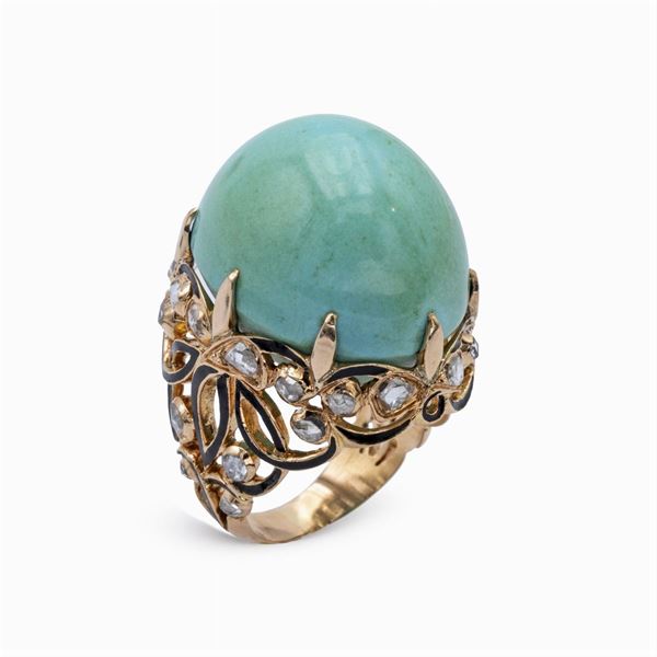 Anello cocktail in oro giallo 14kt turchese naturale