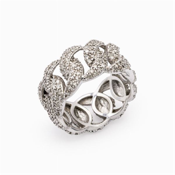 Anello fascia groumette in oro bianco 18kt e diamanti