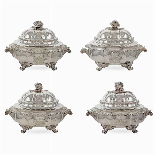 Four silver vegetable dishes