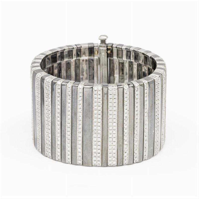 Bracciale a Manetta in Oro Bianco 18kt e Diamanti