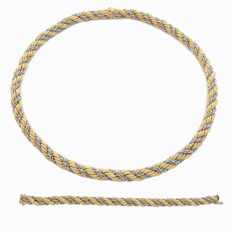 Parure Maglia a Torchon in Oro Giallo e Bianco 18kt
