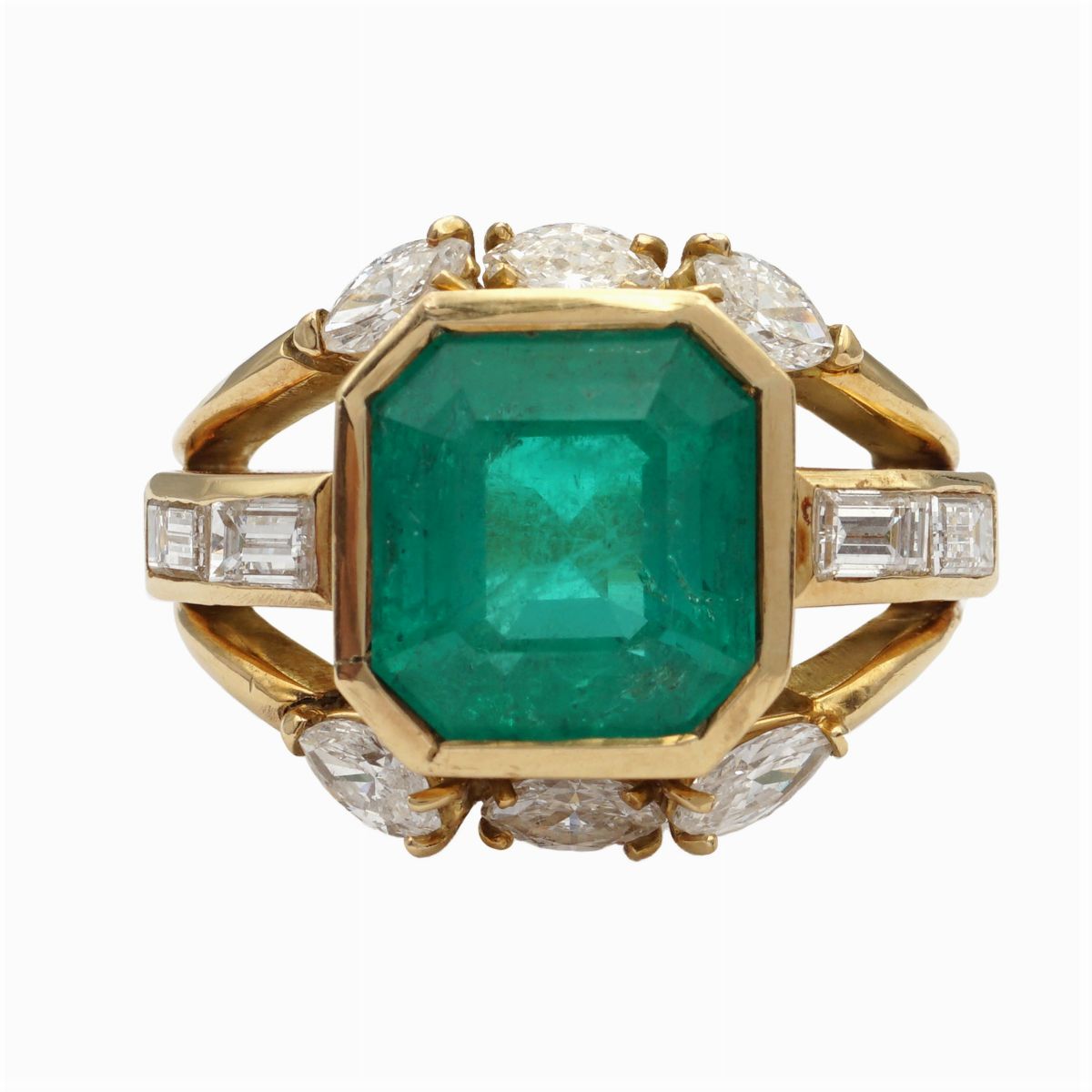 Anello in Oro Giallo 18kt Smeraldo Naturale Colombiano Ct 6,50