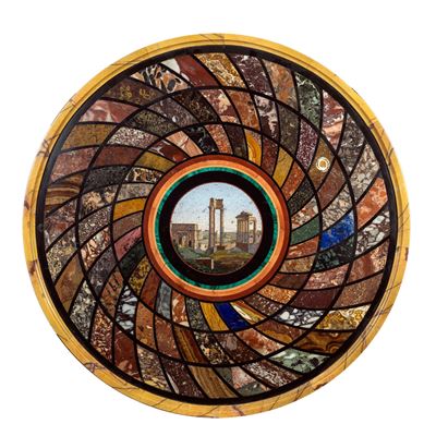 Piano Circolare in Marmi Policromi e Micromosaico