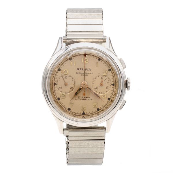 Seliva Cronographe Suisse, vintage bicompax chronograph wristwatch  (1960 circa)  - Auction Timed Auction Web Only - Colasanti Casa d'Aste