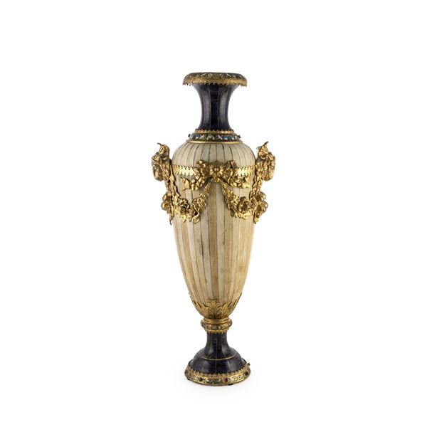 Large gilded silver baluster vase