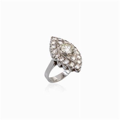 Anello a Losanga in Oro Bianco 18kt e Diamante Taglio Brillante