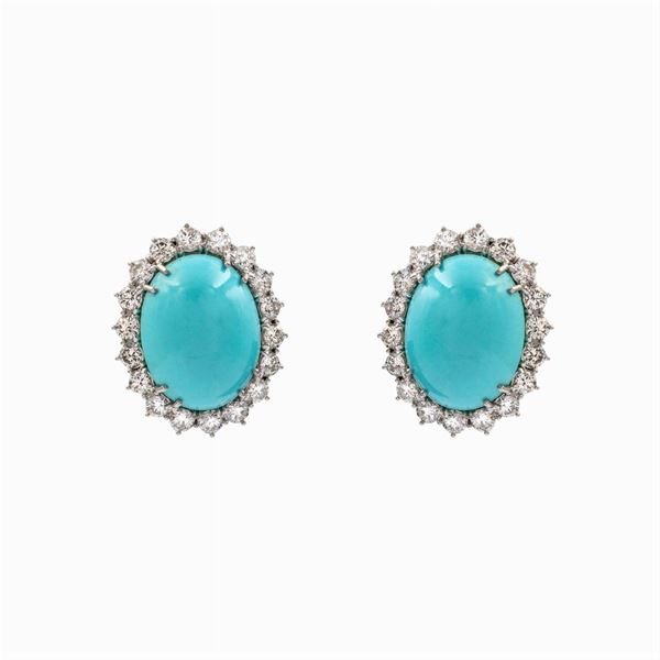 18kt white gold and natural turquoise lobe earrings