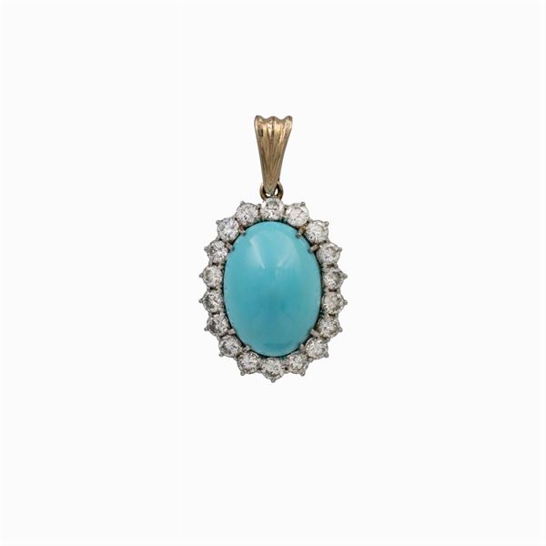 Natural turquoise pendant in 18kt white gold