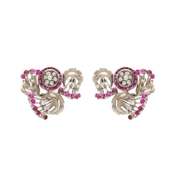 18kt white gold Floral motif earrings  (1940/50s)  - Auction Fine Jewels Watches and Fashion Vintage - Colasanti Casa d'Aste